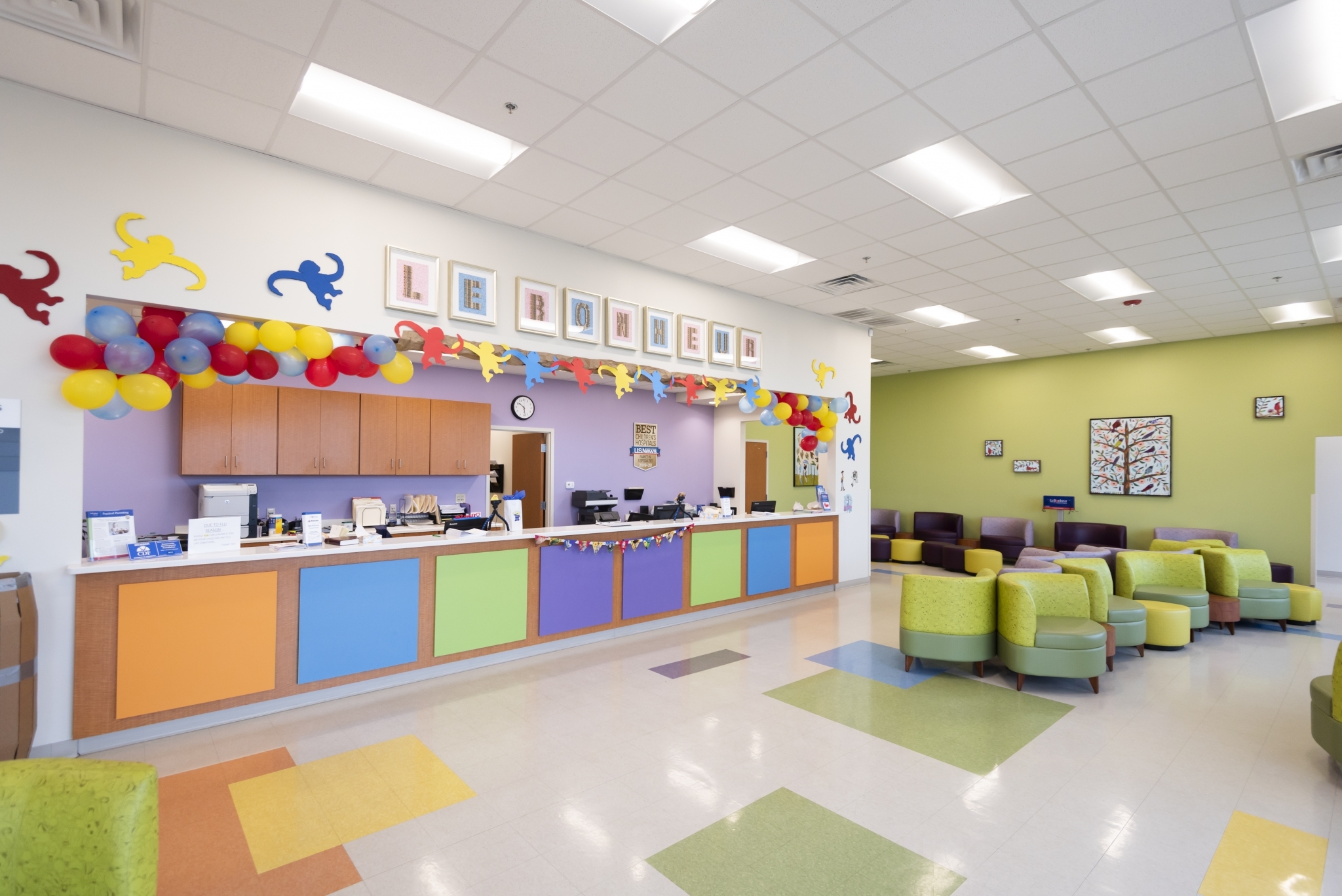 Colorful, kid-friendly waiting room inside Le Bonheur/Semmes Murphey Tupelo